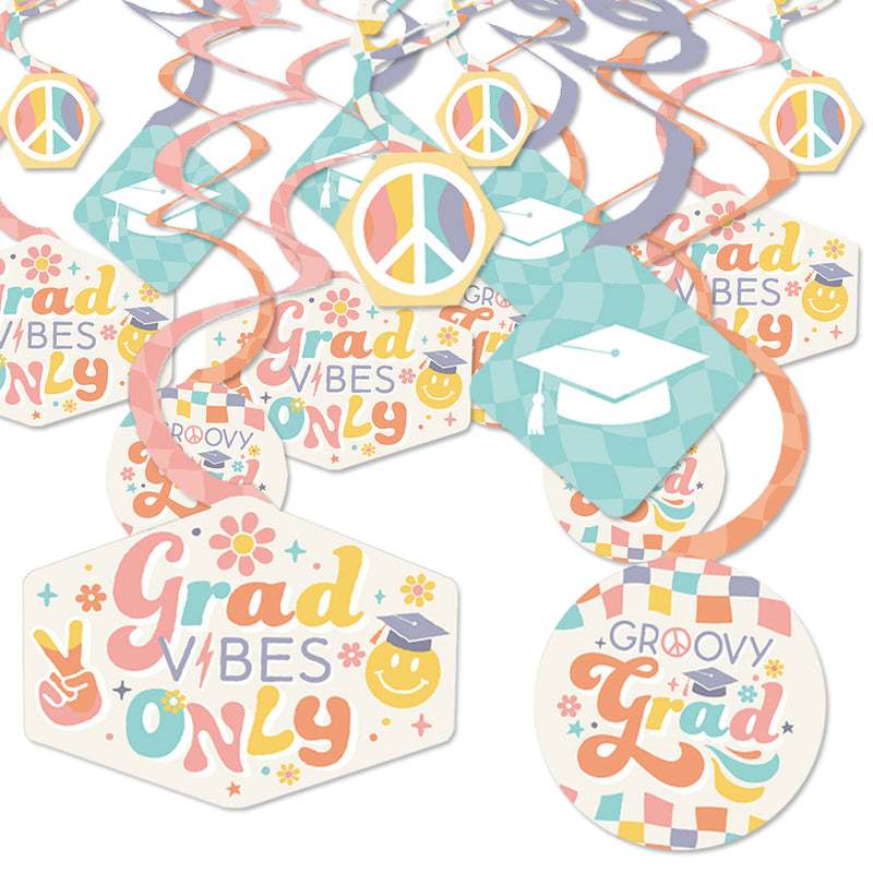 Groovy Grad - Hippie Graduation Party Hanging Decor - Party Decoration Swirls - Set of 40