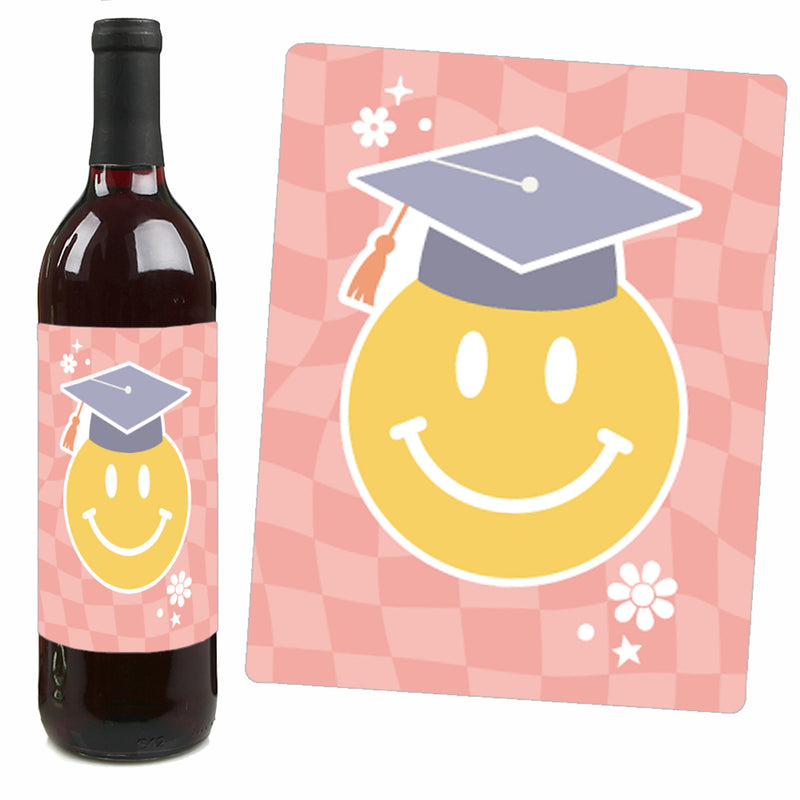 Groovy Grad - Hippie Graduation Party Decorations for Women and Men - Wine Bottle Label Stickers - Set of 4