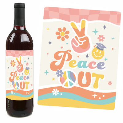 Groovy Grad - Hippie Graduation Party Decorations for Women and Men - Wine Bottle Label Stickers - Set of 4