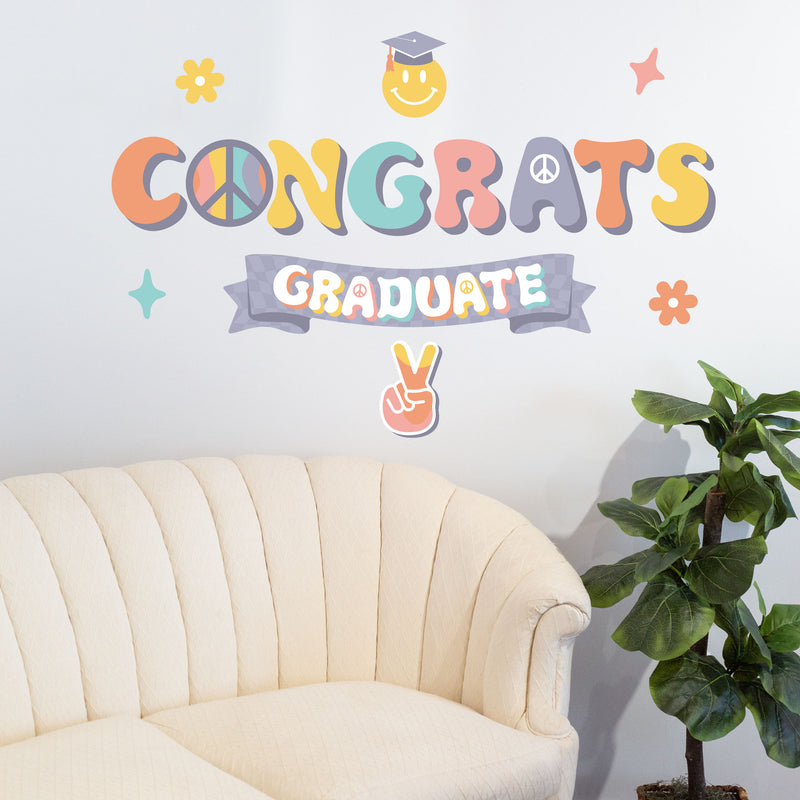 Groovy Grad - Personalized Peel and Stick Hippie Graduation Party Decoration - Wall Decals Backdrop