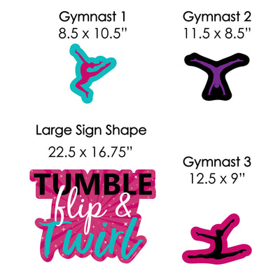 Tumble, Flip & Twirl - Gymnastics - Yard Sign & Outdoor Lawn Decorations - Birthday Party or Gymnast Party Yard Signs - Set of 8