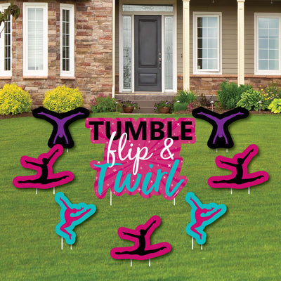 Tumble, Flip & Twirl - Gymnastics - Yard Sign & Outdoor Lawn Decorations - Birthday Party or Gymnast Party Yard Signs - Set of 8