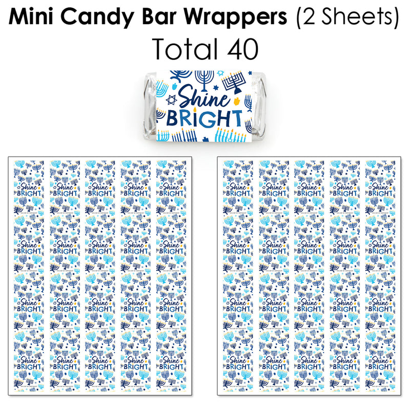 Hanukkah Menorah - Mini Candy Bar Wrappers, Round Candy Stickers and Circle Stickers - Chanukah Holiday Party Candy Favor Sticker Kit - 304 Pieces