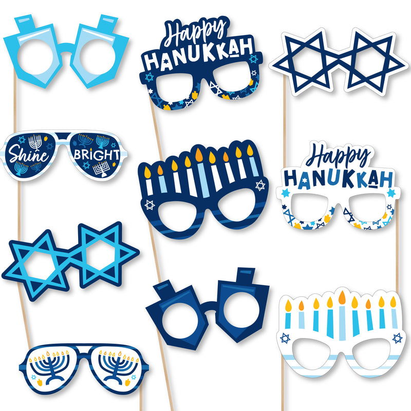 Hanukkah Menorah Glasses - Paper Card Stock Chanukah Holiday Party Photo Booth Props Kit - 10 Count