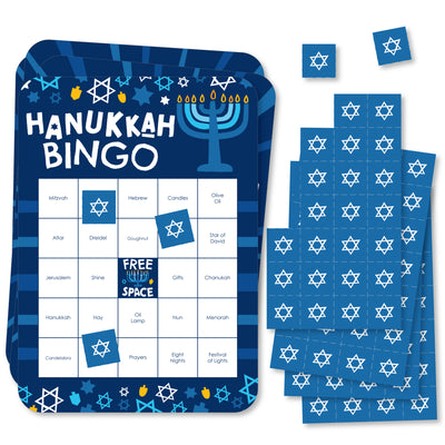 Hanukkah Menorah - Bingo Cards and Markers - Chanukah Holiday Party Bingo Game - Set of 18