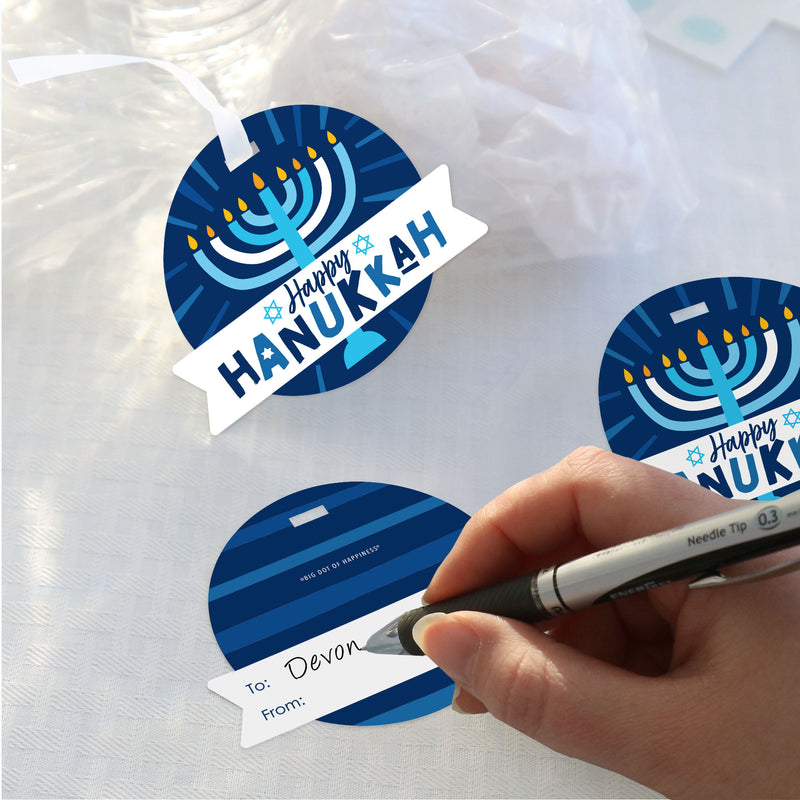 Hanukkah Menorah - Chanukah Holiday Party Clear Goodie Favor Bags - Treat Bags With Tags - Set of 12