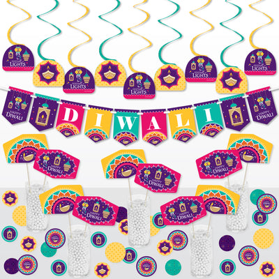 Happy Diwali - Festival of Lights Party Supplies Decoration Kit - Decor Galore Party Pack - 51 Pieces