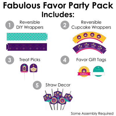 Happy Diwali - Festival of Lights Party Favors and Cupcake Kit - Fabulous Favor Party Pack - 100 Pieces
