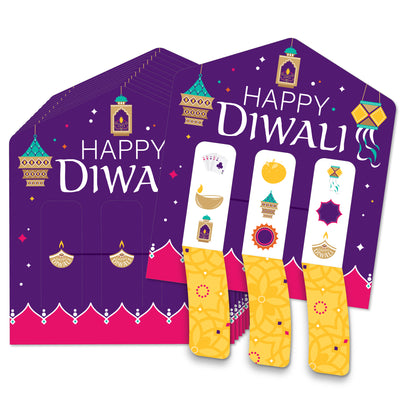 Happy Diwali - Festival of Lights Party Game Pickle Cards - Pull Tabs 3-in-a-Row - Set of 12