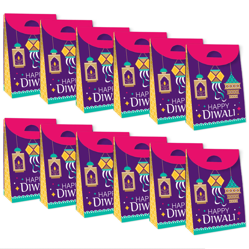Happy Diwali - Festival of Lights Gift Favor Bags - Party Goodie Boxes - Set of 12