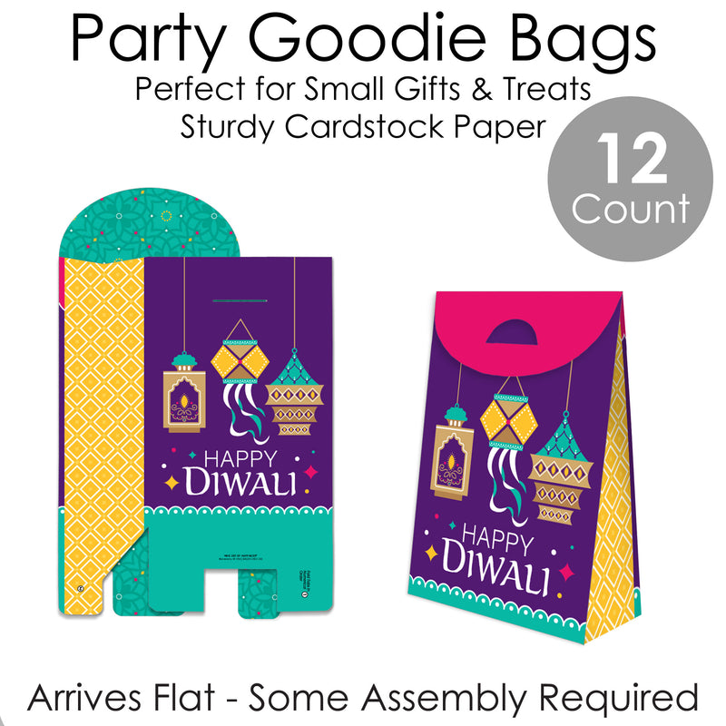 Happy Diwali - Festival of Lights Gift Favor Bags - Party Goodie Boxes - Set of 12