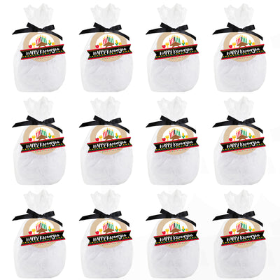 Happy Kwanzaa - African Heritage Holiday Party Clear Goodie Favor Bags - Treat Bags With Tags - Set of 12