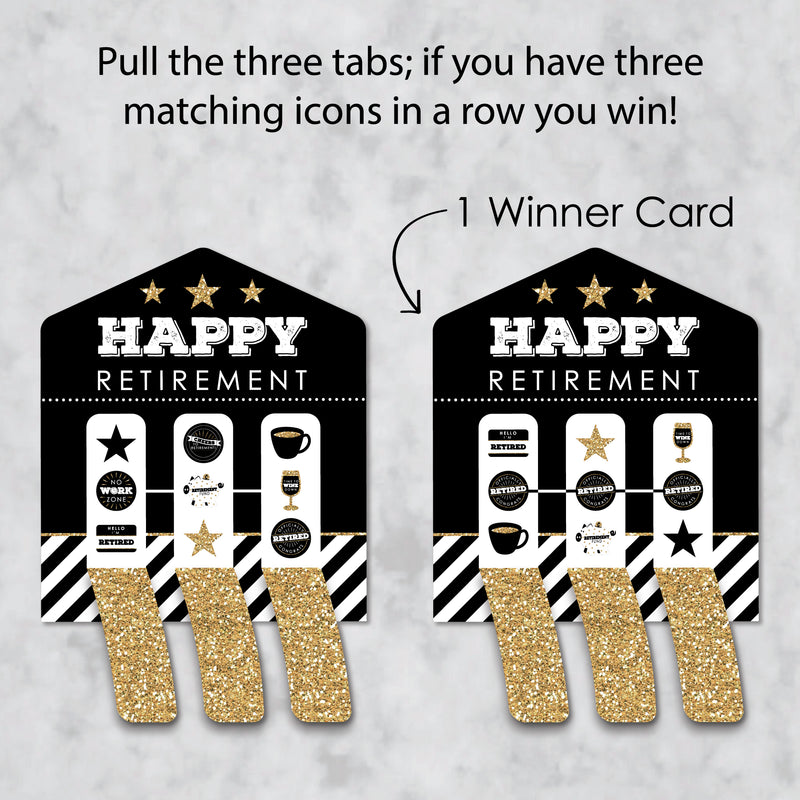 Happy Retirement - Retirement Party Game Pickle Cards - Pull Tabs 3-in-a-Row - Set of 12