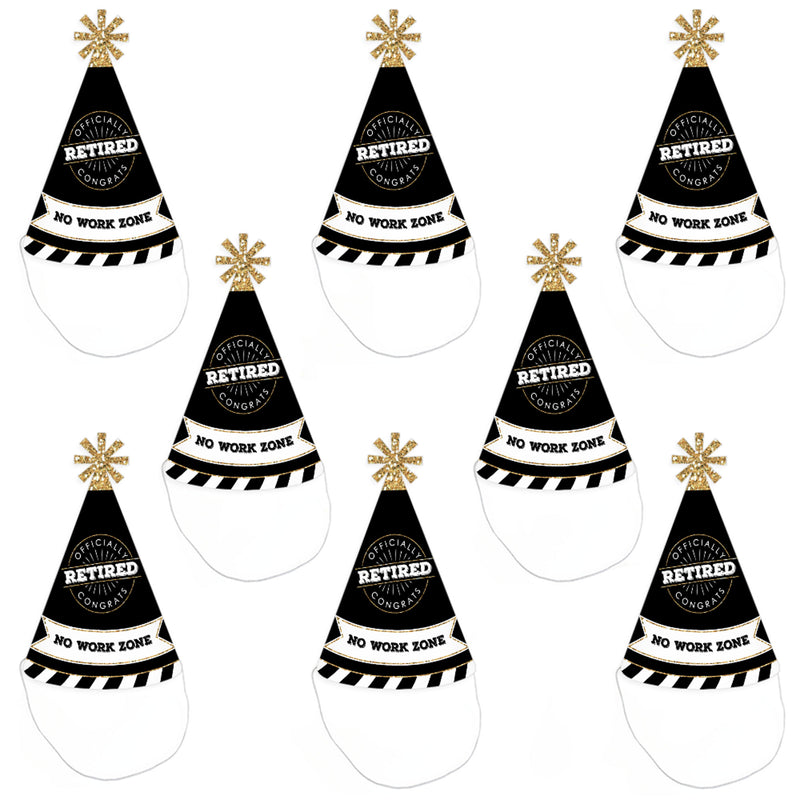 Happy Retirement - Cone Party Hats for Adults - Set of 8 (Standard Size)