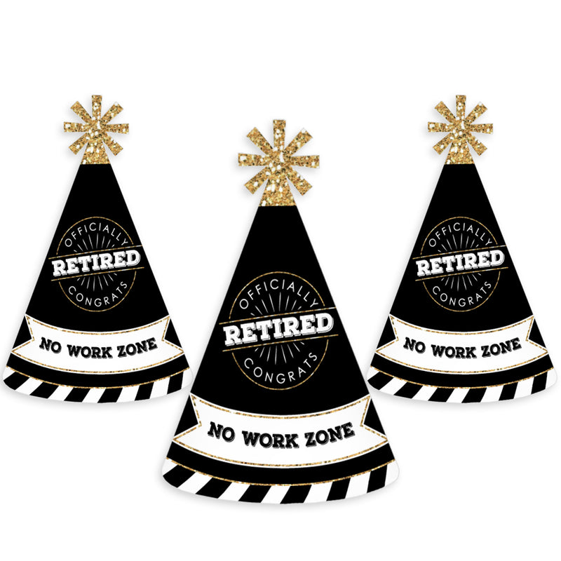 Happy Retirement - Cone Party Hats for Adults - Set of 8 (Standard Size)