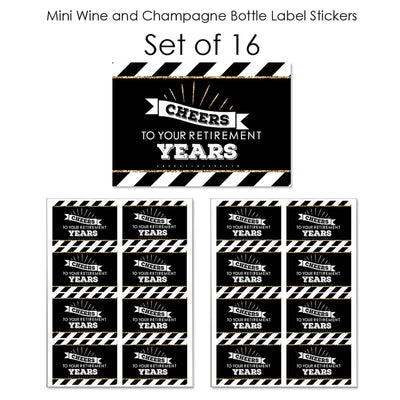 Happy Retirement - Mini Wine and Champagne Bottle Label Stickers - Retirement Party Favor Gift for Women and Men - Set of 16