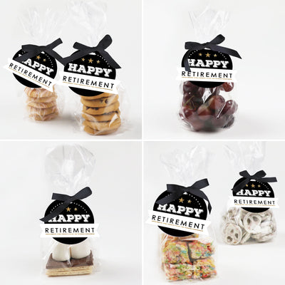 Happy Retirement - Retirement Party Clear Goodie Favor Bags - Treat Bags With Tags - Set of 12