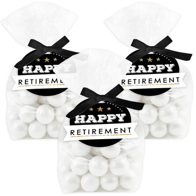 Happy Retirement - Retirement Party Clear Goodie Favor Bags - Treat Bags With Tags - Set of 12