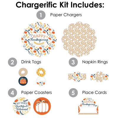 Happy Thanksgiving - Fall Harvest Party Paper Charger and Table Decorations - Chargerific Kit - Place Setting for 8