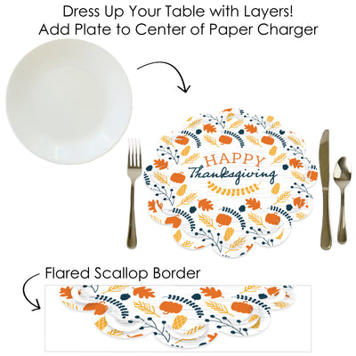 Happy Thanksgiving - Fall Harvest Party Round Table Decorations - Paper Chargers - Place Setting For 12