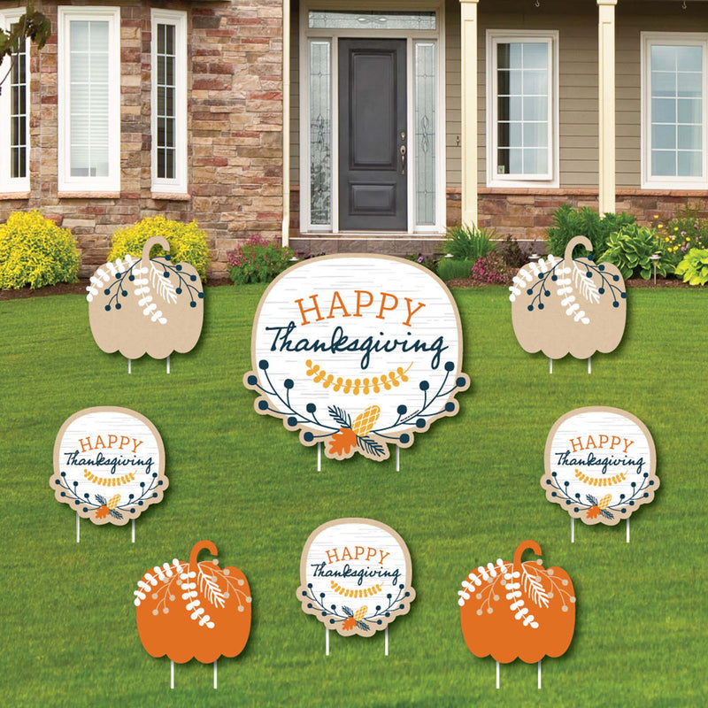 Happy Thanksgiving - Yard Sign and Outdoor Lawn Decorations - Fall Harvest Party Yard Signs - Set of 8