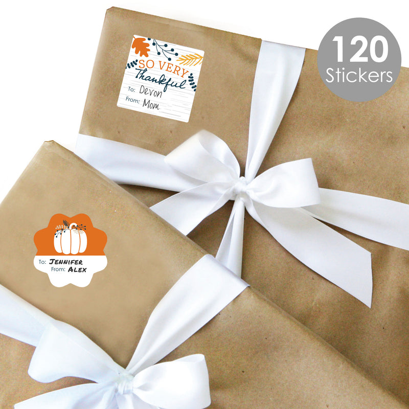 Happy Thanksgiving - Assorted Fall Harvest Party Gift Tag Labels - To and From Stickers - 12 Sheets - 120 Stickers