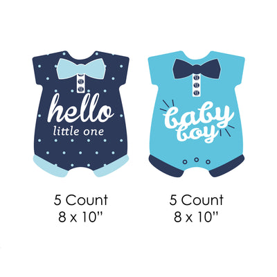 Hello Little One - Blue and Navy - Baby Bodysuit Lawn Decorations - Outdoor Boy Baby Shower Yard Decorations - 10 Piece