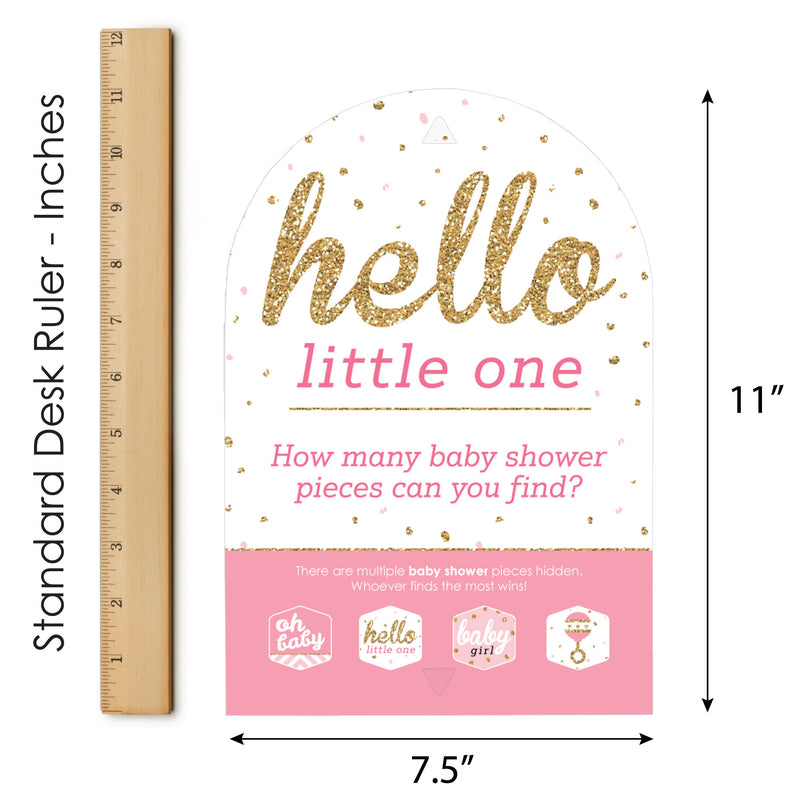 Hello Little One - Pink and Gold - Girl Baby Shower Scavenger Hunt - 1 Stand and 48 Game Pieces - Hide and Find Game