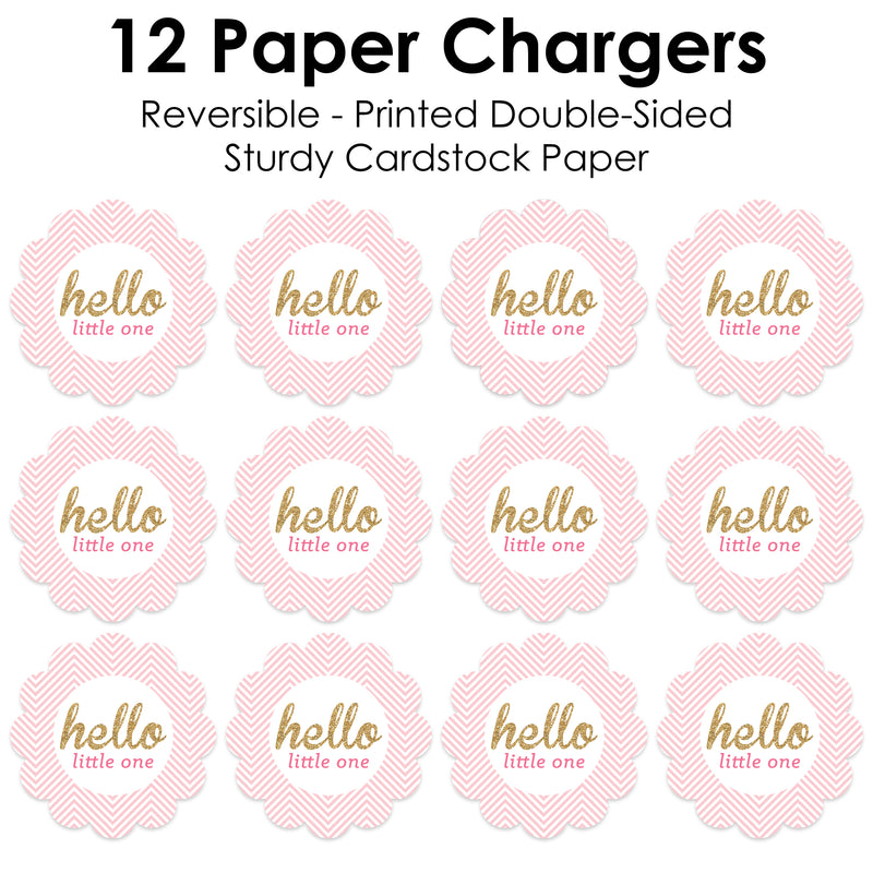 Hello Little One - Pink and Gold - Girl Baby Shower Round Table Decorations - Paper Chargers - Place Setting For 12