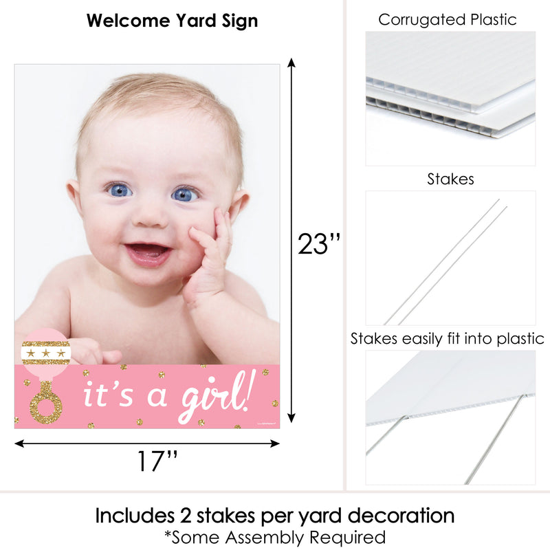 Hello Little One - Pink and Gold - Photo Yard Sign - Girl Baby Shower Party Decorations