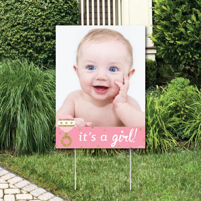 Hello Little One - Pink and Gold - Photo Yard Sign - Girl Baby Shower Party Decorations