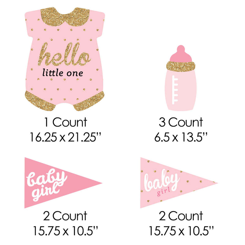 Hello Little One - Pink and Gold - Yard Sign & Outdoor Lawn Decorations - Girl Baby Shower Yard Signs - Set of 8