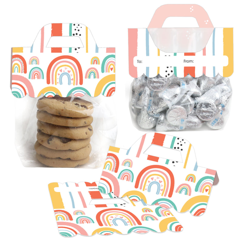 Hello Rainbow - DIY Boho Baby Shower and Birthday Party Clear Goodie Favor Bag Labels - Candy Bags with Toppers - Set of 24