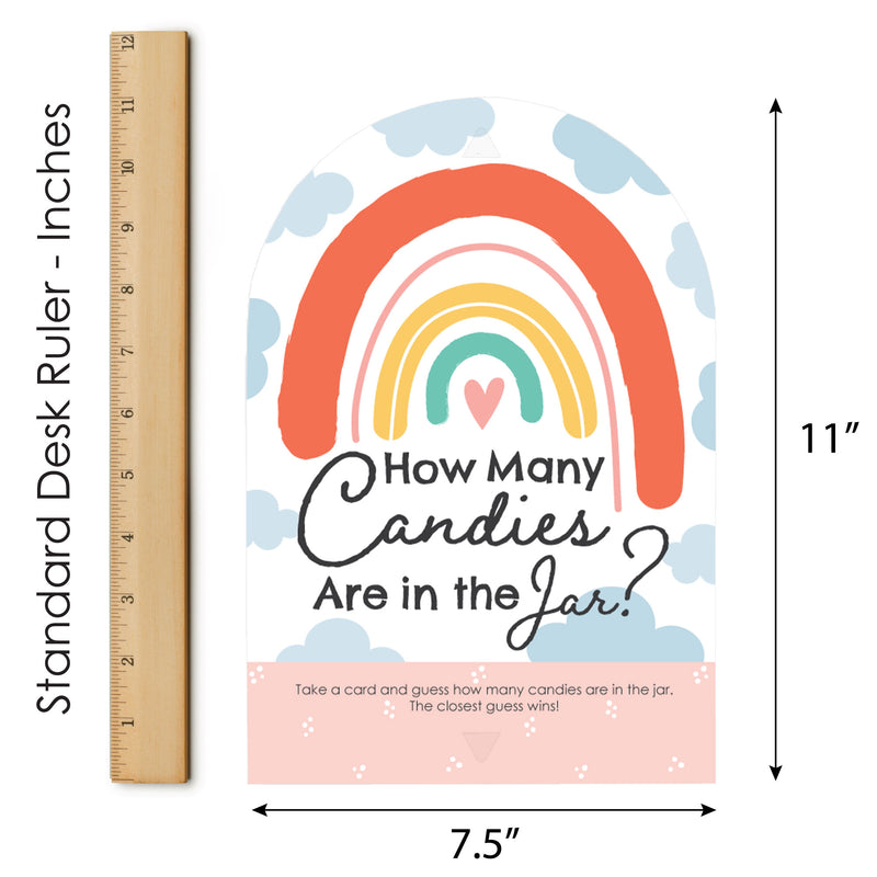 Hello Rainbow - How Many Candies Boho Baby Shower and Birthday Party Game - 1 Stand and 40 Cards - Candy Guessing Game