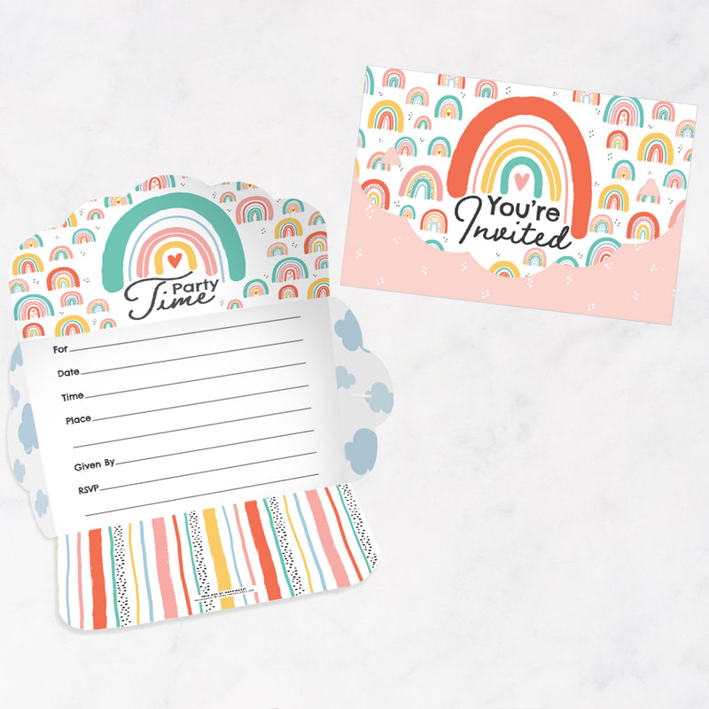 Hello Rainbow - Fill-In Cards - Boho Baby Shower and Birthday Party Fold and Send Invitations - Set of 8