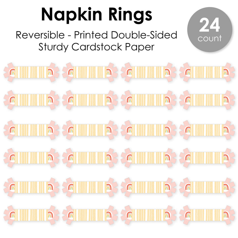 Hello Rainbow - Boho Baby Shower and Birthday Party Paper Napkin Holder - Napkin Rings - Set of 24