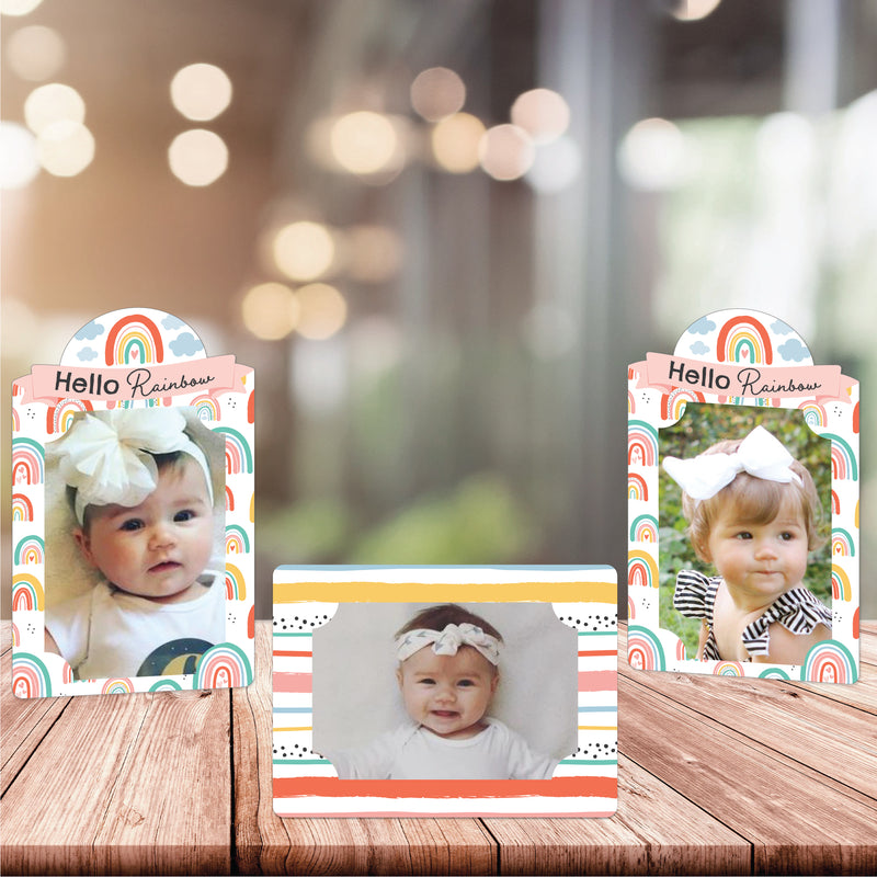 Hello Rainbow - Boho Baby Shower and Birthday Party 4x6 Picture Display - Paper Photo Frames - Set of 12