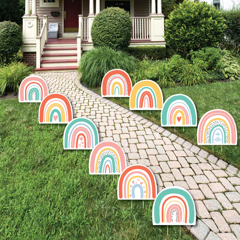 Hello Rainbow - Lawn Decorations - Outdoor Boho Baby Shower and Birthday Party Yard Decorations - 10 Piece