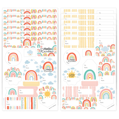 Hello Rainbow - Assorted Boho Baby Shower and Birthday Party Gift Tag Labels - To and From Stickers - 12 Sheets - 120 Stickers