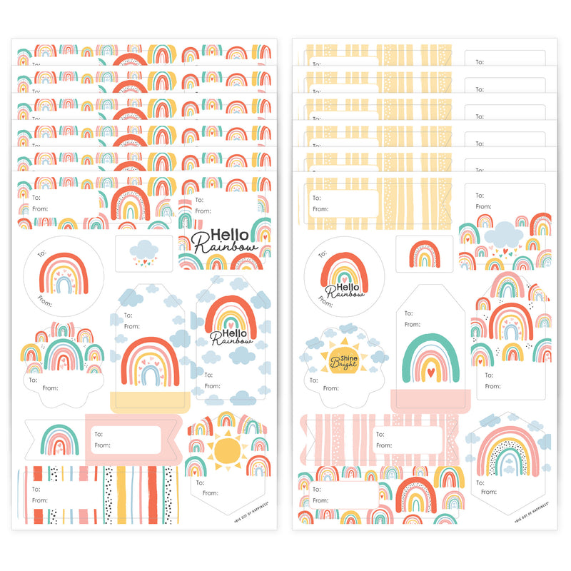 Hello Rainbow - Assorted Boho Baby Shower and Birthday Party Gift Tag Labels - To and From Stickers - 12 Sheets - 120 Stickers