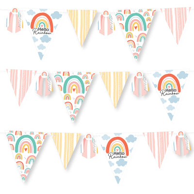 Hello Rainbow - DIY Boho Baby Shower and Birthday Party Pennant Garland Decoration - Triangle Banner - 30 Pieces