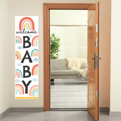 Hello Rainbow - Boho Baby Shower Front Door Decoration - Vertical Banner
