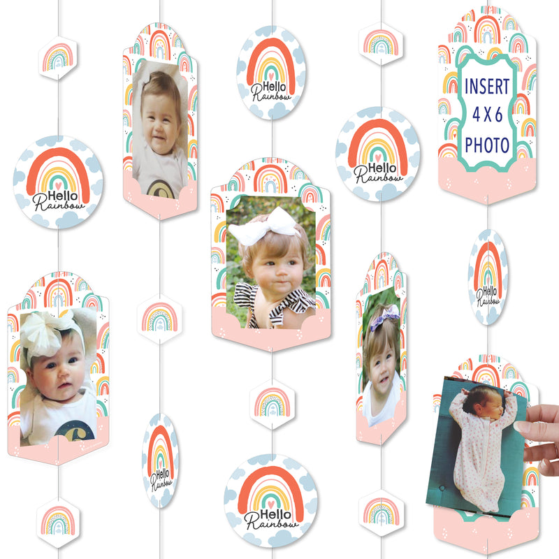 Hello Rainbow - Boho Baby Shower and Birthday Party DIY Backdrop Decor - Hanging Vertical Photo Garland - 35 Pieces