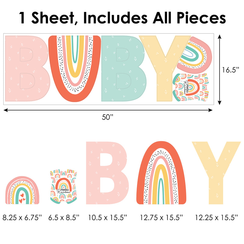 Hello Rainbow - Peel and Stick Boho Baby Shower Standard Banner Wall Decals - Baby