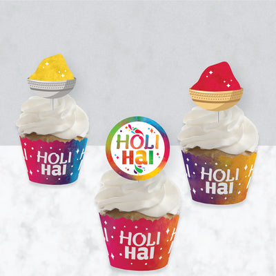 Holi Hai - Cupcake Decoration - Festival of Colors Party Cupcake Wrappers and Treat Picks Kit - Set of 24
