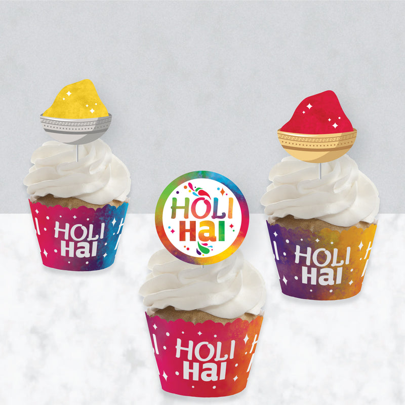 Holi Hai - Cupcake Decoration - Festival of Colors Party Cupcake Wrappers and Treat Picks Kit - Set of 24