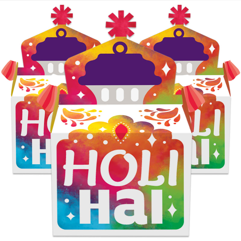 Holi Hai - Treat Box Party Favors - Festival of Colors Party Goodie Gable Boxes - Set of 12