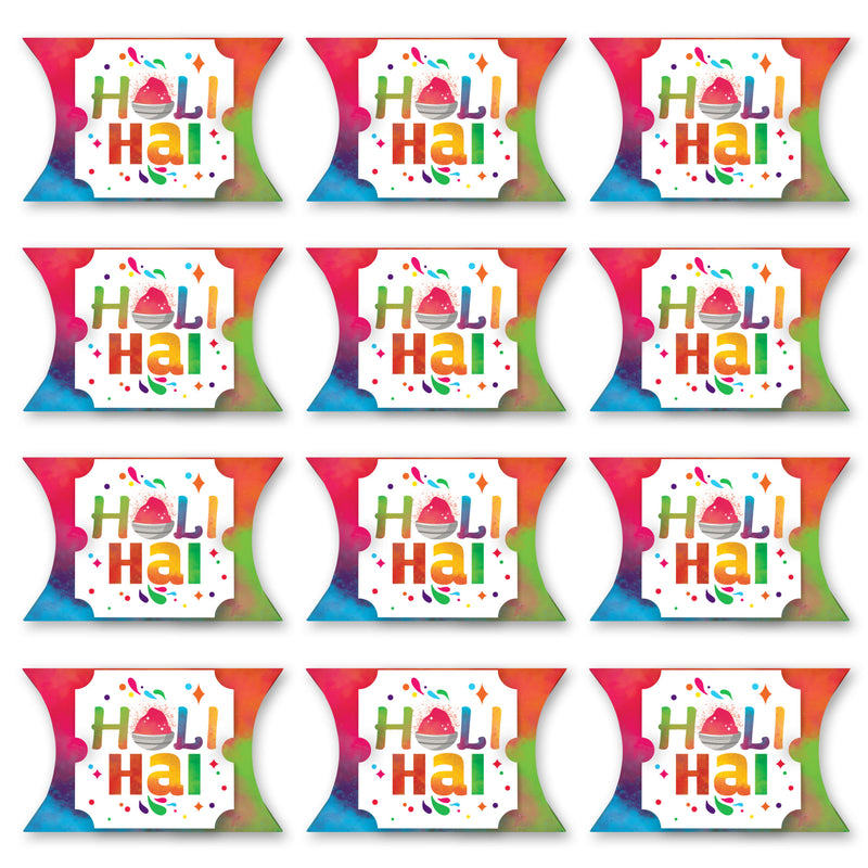 Holi Hai - Favor Gift Boxes - Festival of Colors Party Large Pillow Boxes - Set of 12