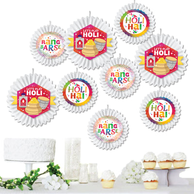 Holi Hai - Hanging Festival of Colors Party Tissue Decoration Kit - Paper Fans - Set of 9