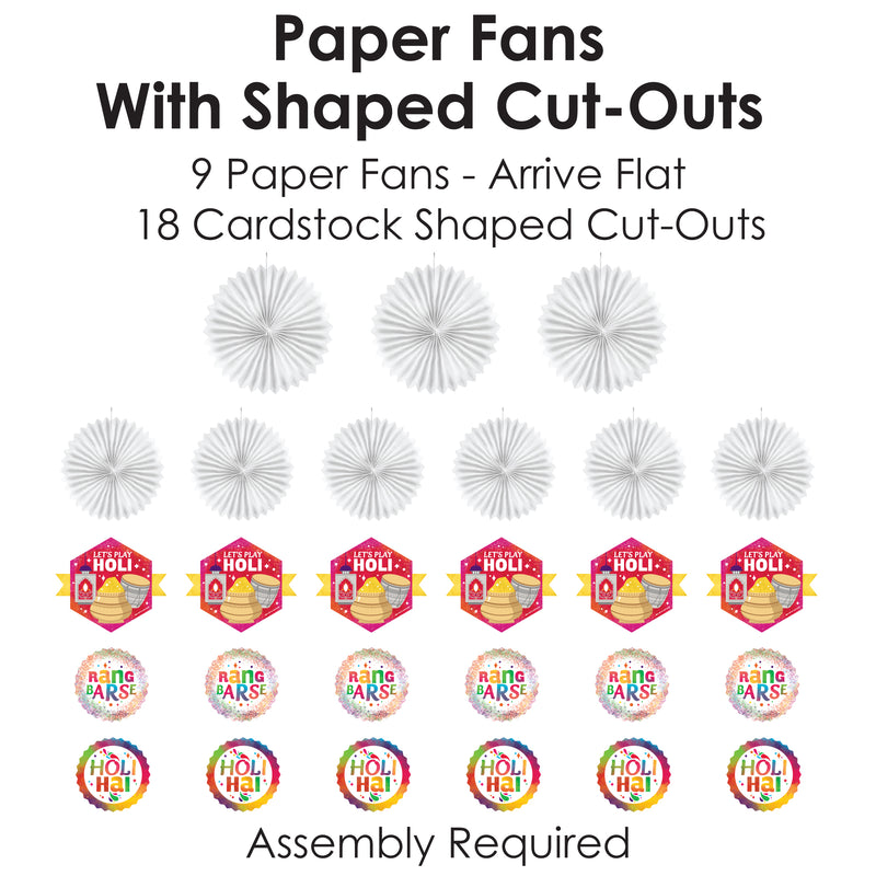 Holi Hai - Hanging Festival of Colors Party Tissue Decoration Kit - Paper Fans - Set of 9